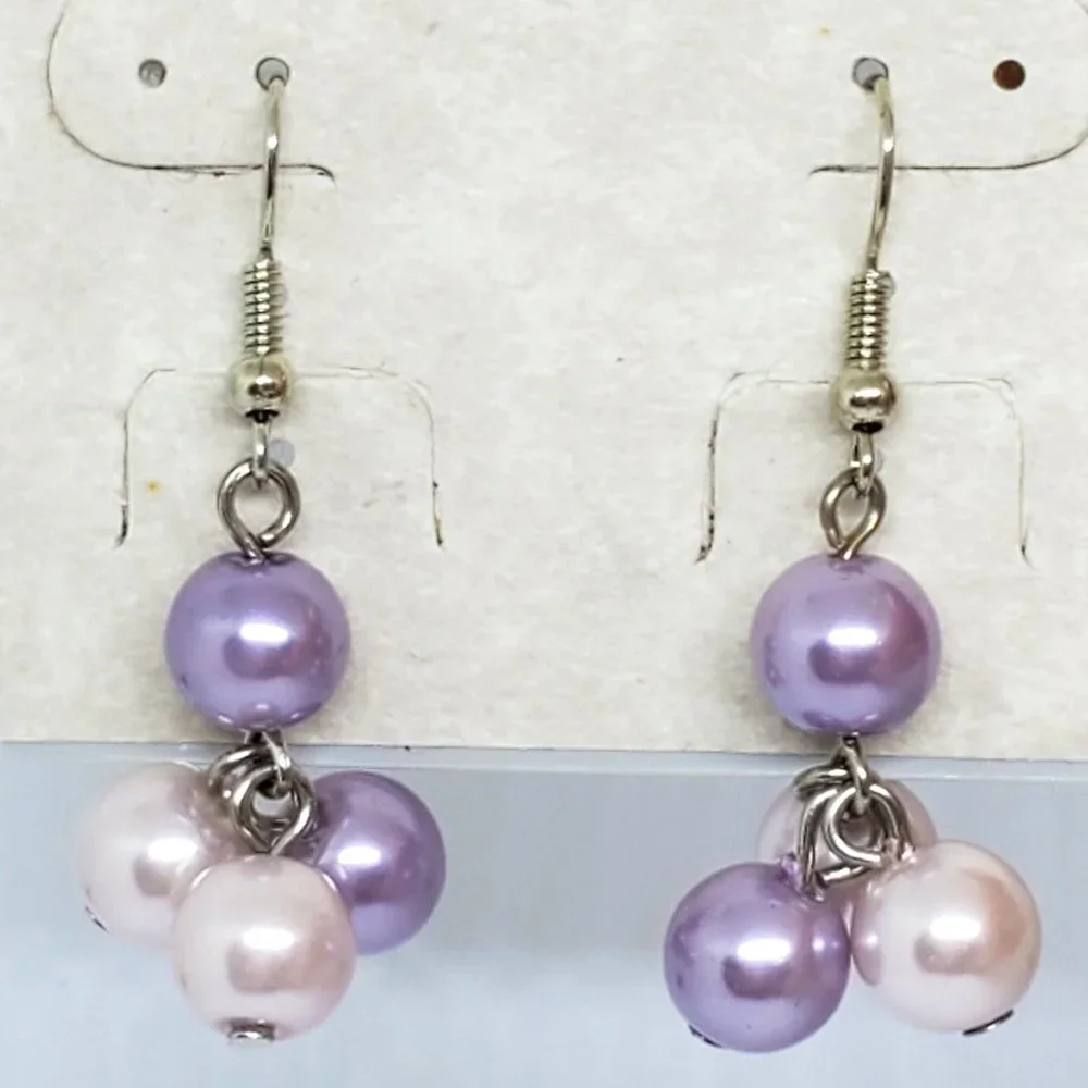 Eclipse Hint of Pink and Hint of Purple Four Pearl Dangle Earrings